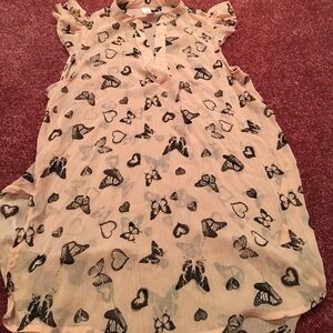 No Boundaries Pink Top with Black Butterfly and Heart Print